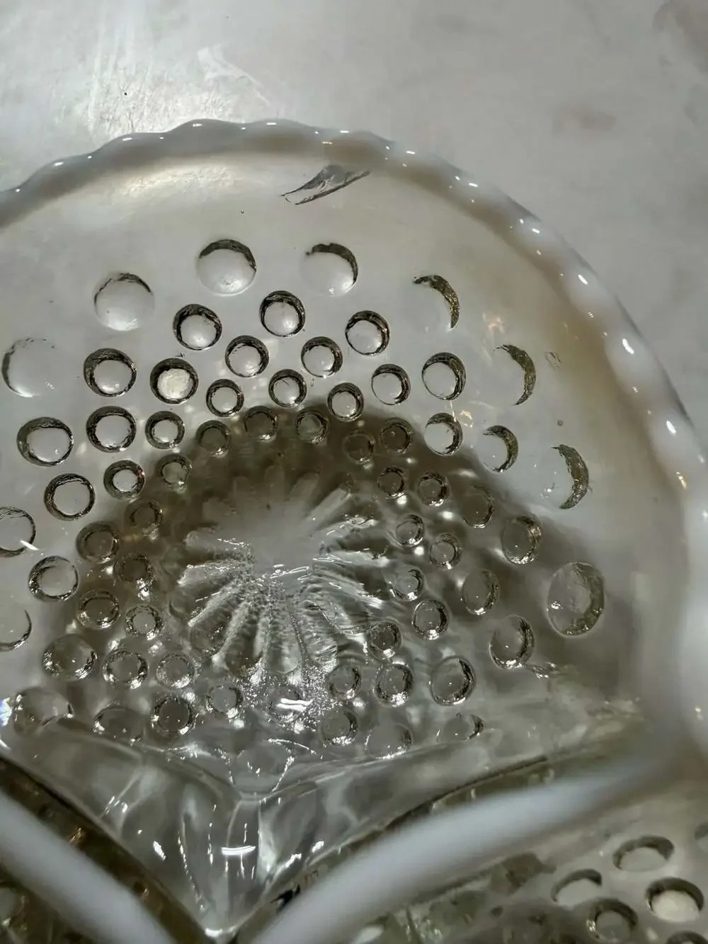 Vintage Moonstone Opalescent Hobnail Three-Section Divided Dishes Set of 2
